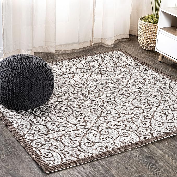 JONATHAN Y Vintage Filigree Indoor Outdoor Square Area Rug 8X8 Taupe/Espresso by JONATHANY