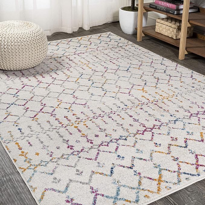 JONATHAN Y Boho Vintage Diamond Ivory/Multi Indoor Area Rug 8X10 ft, Moroccan by JONATHANY