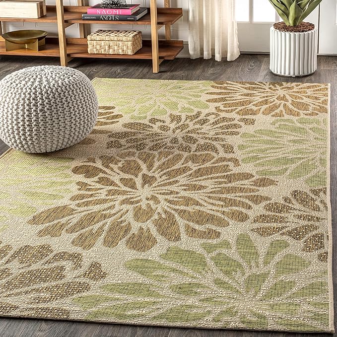 JONATHAN Y Floral Textured Weave Indoor Outdoor Area Rug 3X5 Sage/Brown - Image 3