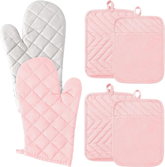GROBRO7 6Pcs Cotton Oven Mitts and Pot Holders Set Heat Resistant Hot Pads by GROBRO7