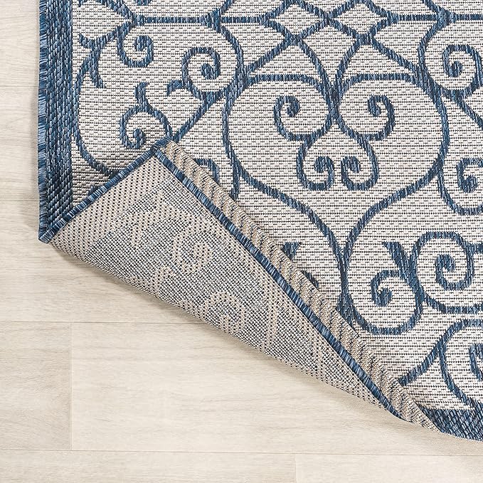 JONATHAN Y Vintage Filigree Indoor Outdoor Area Rug 8X10 Blue/Cream, Madrid - Image 4