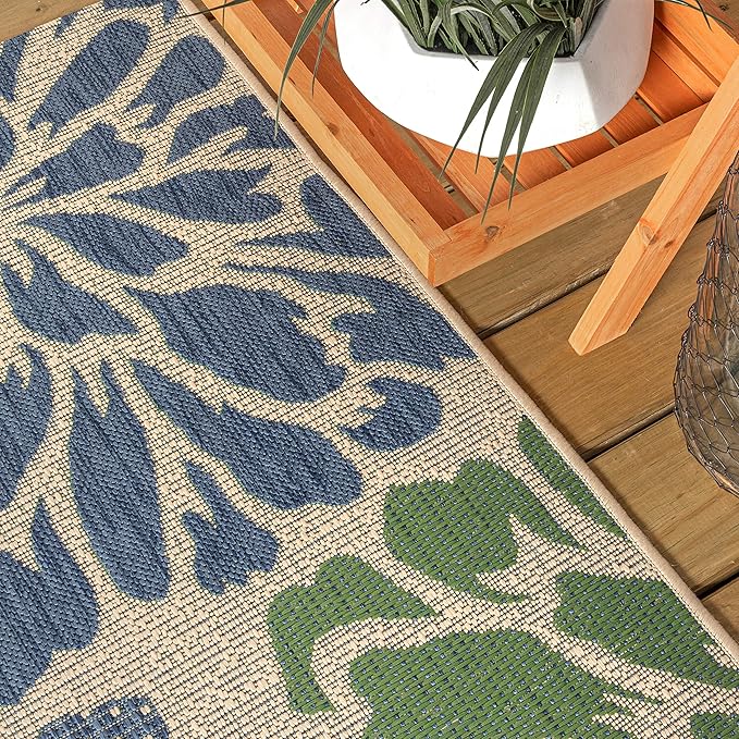 JONATHAN Y Floral Textured Weave Indoor Outdoor Area Rug 3X5 Navy/Green - Image 7