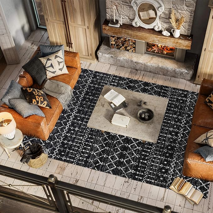 JONATHAN Y Boho Vintage Diamond Black/Ivory Indoor Area Rug 12X18 ft, Moroccan - Image 3