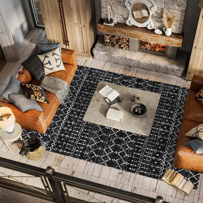 JONATHAN Y Boho Vintage Diamond Black/Ivory Indoor Area Rug 9X12 ft, Moroccan - Image 3