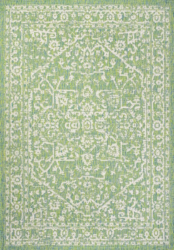 JONATHAN Y Boho Medallion Indoor Outdoor Area Rug 4X6 Cream/Green, Malta - Image 8
