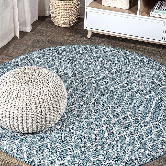 JONATHAN Y Moroccan Geometric Indoor Outdoor Round Area Rug 6 Ft Teal/Gray by JONATHANY