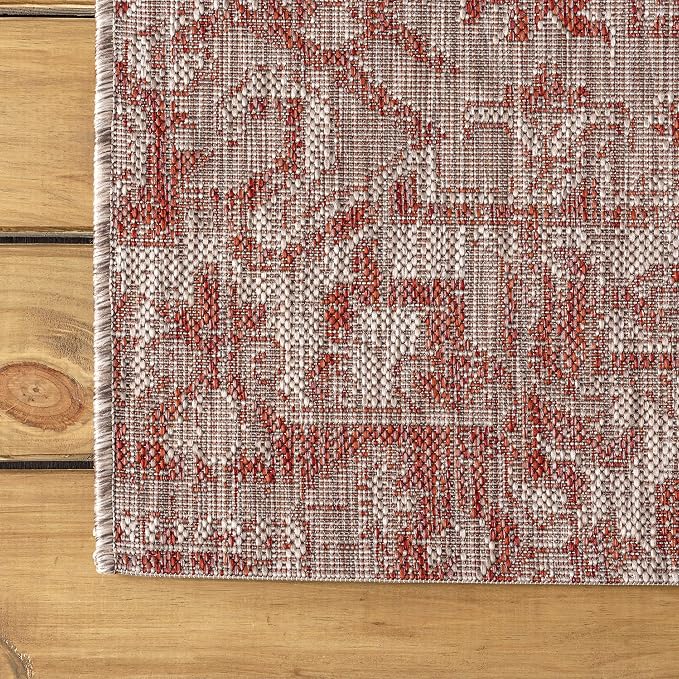JONATHAN Y Boho Medallion Indoor Outdoor Square Area Rug 4X4 Red/Taupe - Image 6