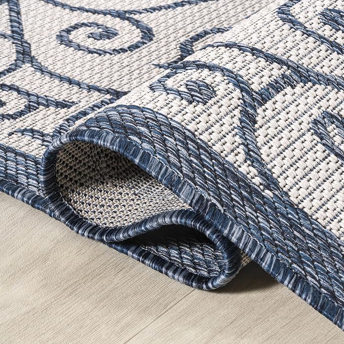 JONATHAN Y Vintage Filigree Indoor Outdoor Area Rug 9X12 Blue/Cream, Madrid - Image 5