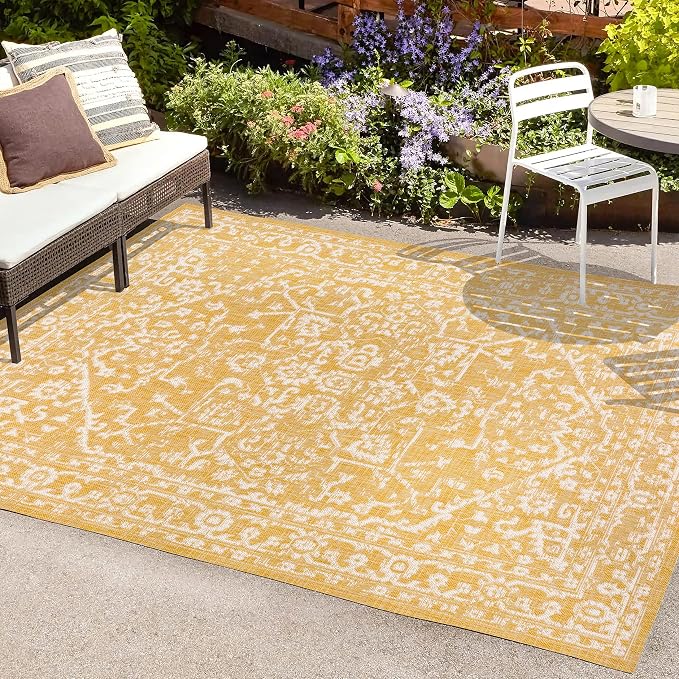 JONATHAN Y Boho Medallion Indoor Outdoor Area Rug 5X8 Yellow/Cream, Malta - Image 4