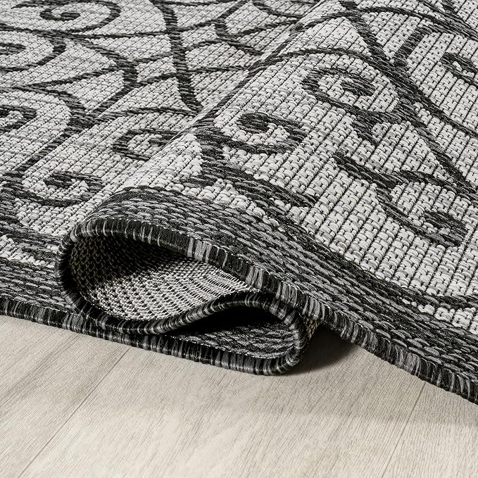 JONATHAN Y Vintage Filigree Indoor Outdoor Round Area Rug 9 Ft Light Gray/Black - Image 3
