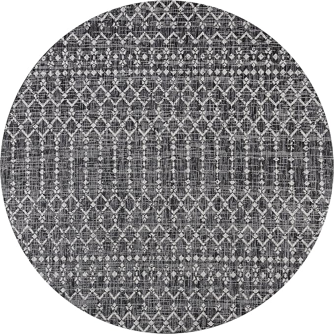 JONATHAN Y Moroccan Geometric Indoor Outdoor Round Area Rug 3 Ft Black/Gray - Image 8