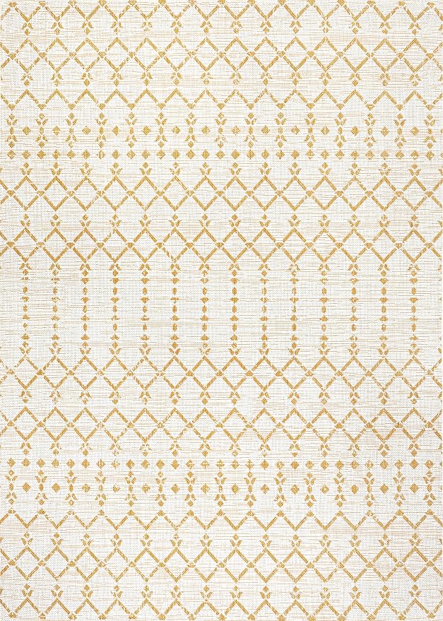JONATHAN Y Moroccan Geometric Indoor Outdoor Area Rug 5X8 Cream/Yellow - Image 9