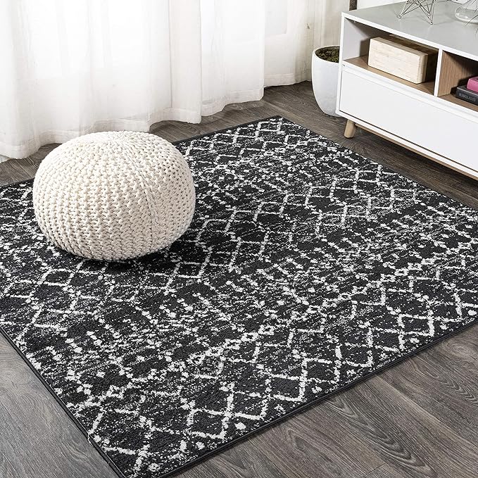 JONATHAN Y Boho Vintage Diamond Black/Ivory Square Area Rug 5X5 ft, Moroccan by JONATHANY