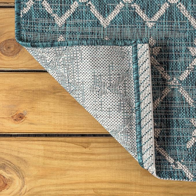 JONATHAN Y Moroccan Geometric Indoor Outdoor Round Area Rug 5 Ft Teal/Gray - Image 6