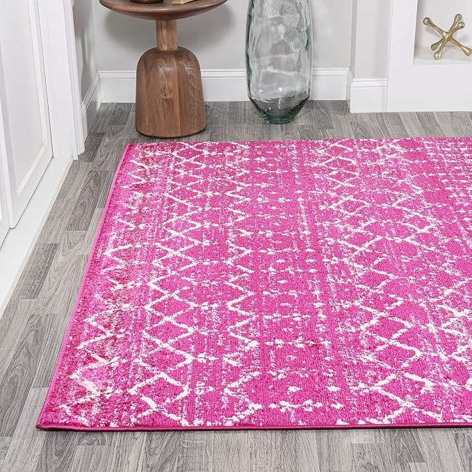 JONATHAN Y Boho Vintage Diamond Fuchsia/Ivory Indoor Area Rug 4X6 ft, Moroccan - Image 3