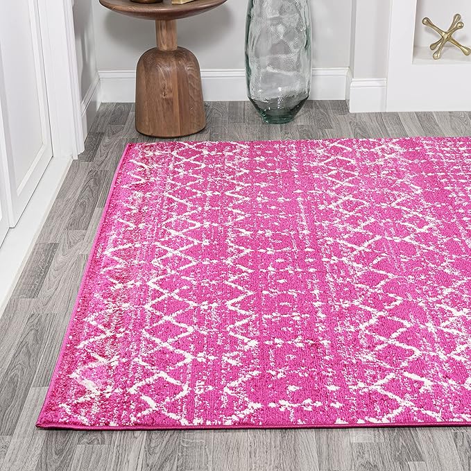 JONATHAN Y Boho Vintage Diamond Fuchsia/Ivory Indoor Area Rug 5X8 ft, Moroccan - Image 3