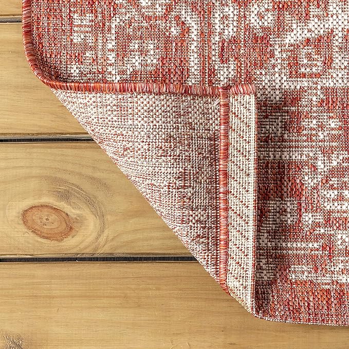 JONATHAN Y Boho Medallion Indoor Outdoor Square Area Rug 4X4 Red/Taupe - Image 4