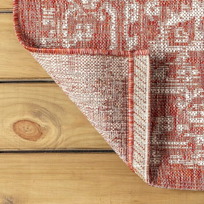 JONATHAN Y Boho Medallion Indoor Outdoor Round Area Rug 8 Ft Red/Taupe - Image 4