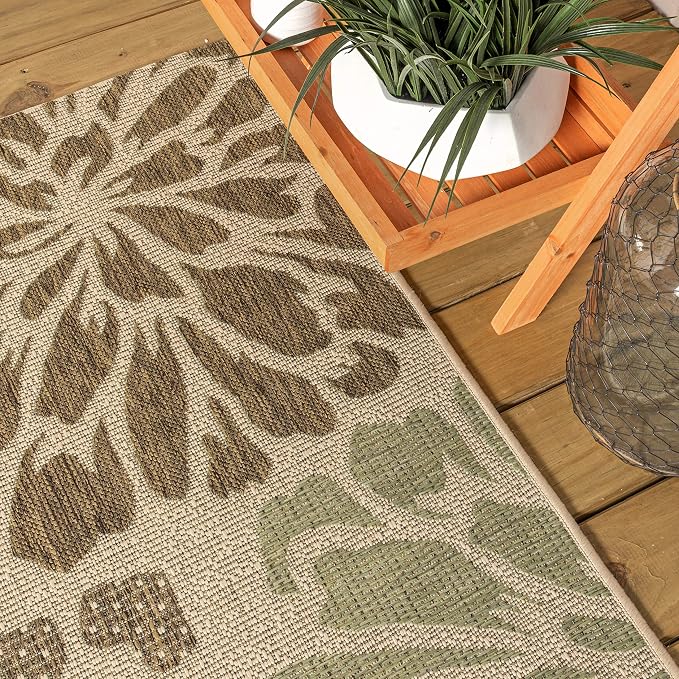 JONATHAN Y Floral Textured Weave Indoor Outdoor Area Rug 8X10 Sage/Brown - Image 7