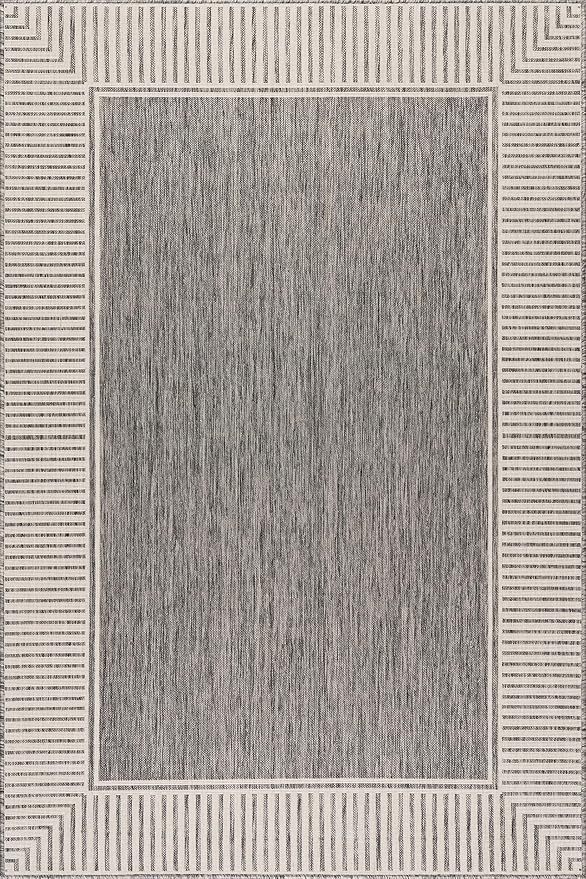 Nuloom Asha Grey/Ivory, Striped Border, Soft and Cozy, High Traffic, Easy Clean - Image 3
