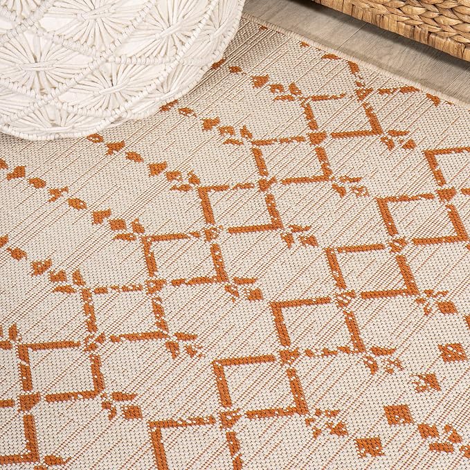 JONATHAN Y Moroccan Geometric Indoor Outdoor Runner Rug 2X10 Cream/Orange - Image 5
