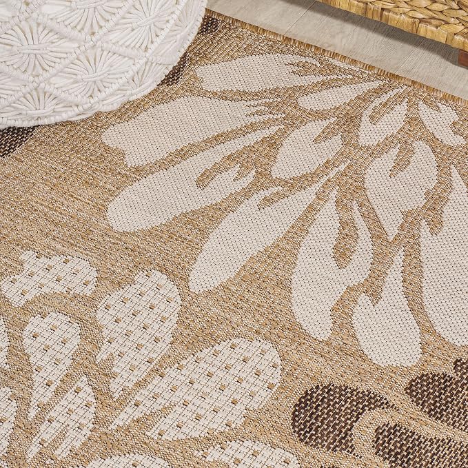 JONATHAN Y Floral Textured Weave Indoor Outdoor Square Area Rug 4X4 Brown/Cream - Image 6
