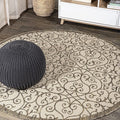 JONATHAN Y Vintage Filigree Indoor Outdoor Round Area Rug 9 Ft Beige/Brown by JONATHANY