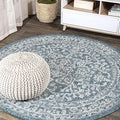 JONATHAN Y Boho Medallion Indoor Outdoor Round Area Rug 9 Ft Teal/Gray by JONATHANY