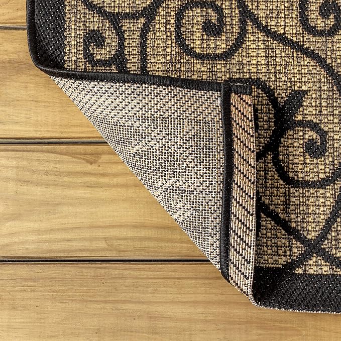JONATHAN Y Vintage Filigree Indoor Outdoor Round Area Rug 4 Ft Black/Khaki - Image 6