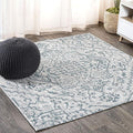 JONATHAN Y Boho Medallion Indoor Outdoor Square Area Rug 5X5 Teal/Gray by JONATHANY