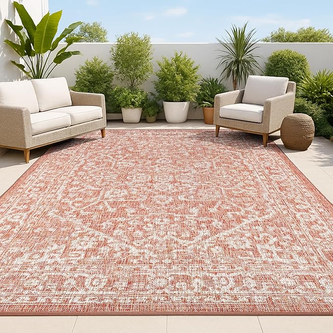 JONATHAN Y Boho Medallion Indoor Outdoor Area Rug 5X8 Red/Taupe, Malta Textured by JONATHANY