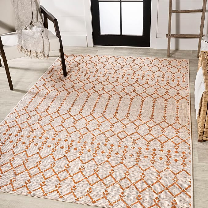 JONATHAN Y Moroccan Geometric Indoor Outdoor Area Rug 3X5 Cream/Orange - Image 4
