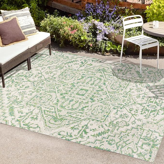 JONATHAN Y Boho Medallion Indoor Outdoor Area Rug 3X5 Green/Cream, Estrella - Image 4