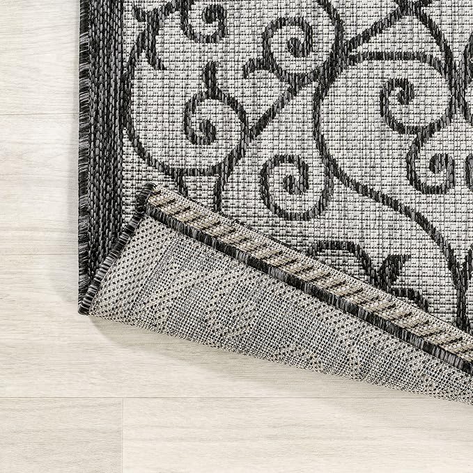 JONATHAN Y Vintage Filigree Indoor Outdoor Area Rug 3X5 Light Gray/Black - Image 4