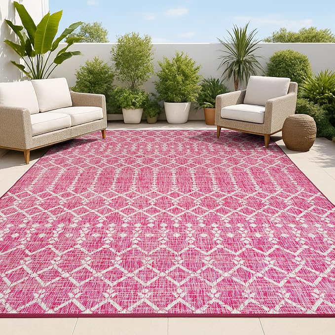 JONATHAN Y Moroccan Geometric Indoor Outdoor Area Rug 9X12 Fuchsia/Light Gray by JONATHANY