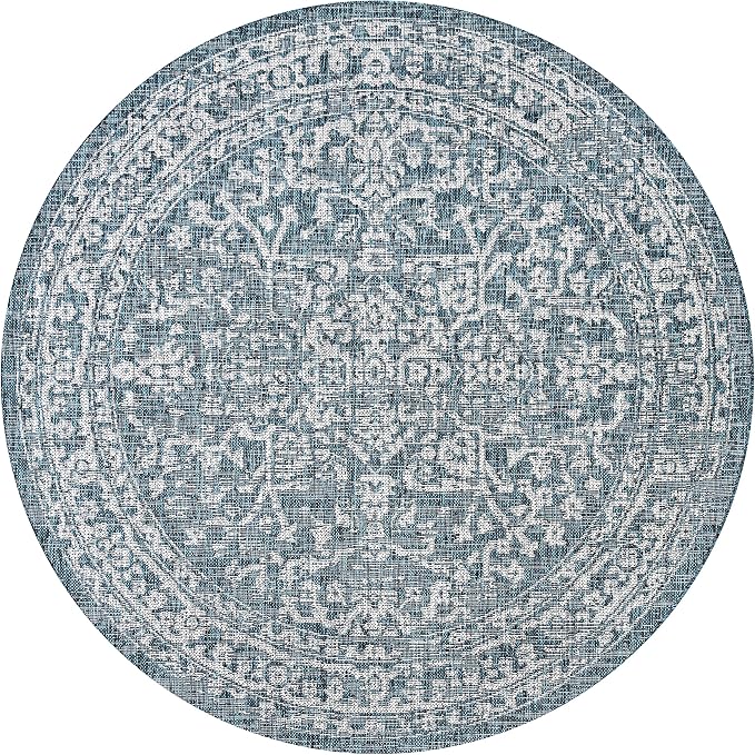 JONATHAN Y Boho Medallion Indoor Outdoor Round Area Rug 9 Ft Teal/Gray - Image 8