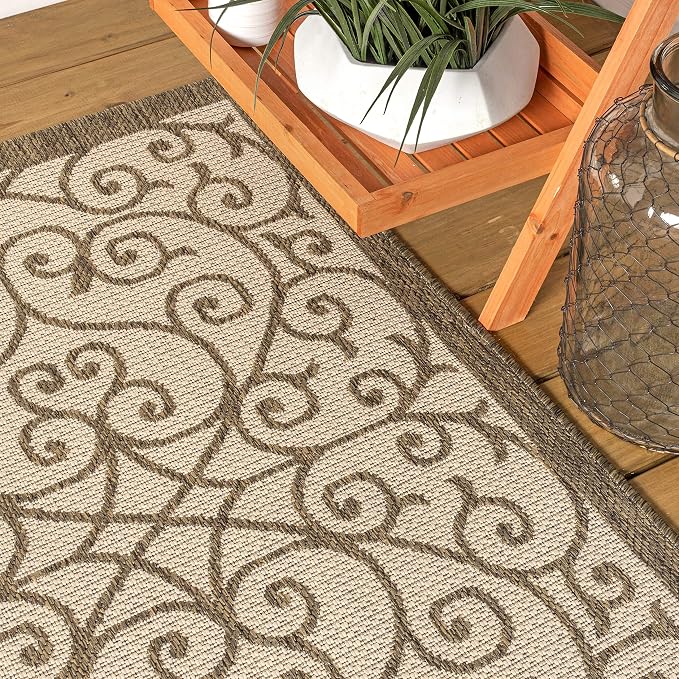 JONATHAN Y Vintage Filigree Indoor Outdoor Square Area Rug 9X9 Beige/Brown - Image 8
