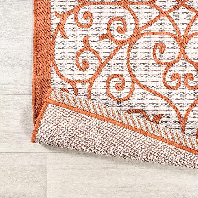 JONATHAN Y Vintage Filigree Indoor Outdoor Area Rug 5X8 Cream/Orange, Madrid - Image 4