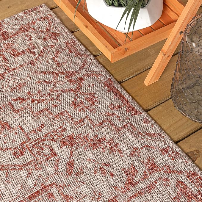 JONATHAN Y Boho Medallion Indoor Outdoor Round Area Rug 6 Ft Red/Taupe - Image 8