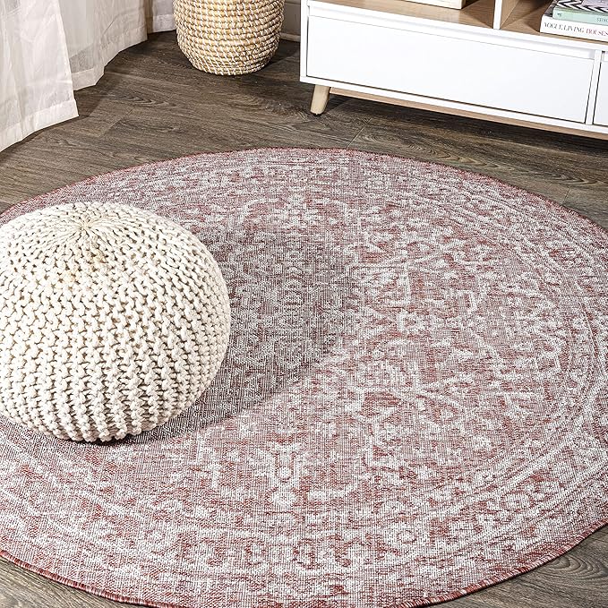 JONATHAN Y Boho Medallion Indoor Outdoor Round Area Rug 4 Ft Red/Taupe by JONATHANY