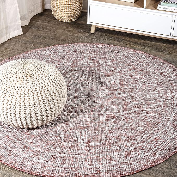 JONATHAN Y Boho Medallion Indoor Outdoor Round Area Rug 3 Ft Red/Taupe by JONATHANY