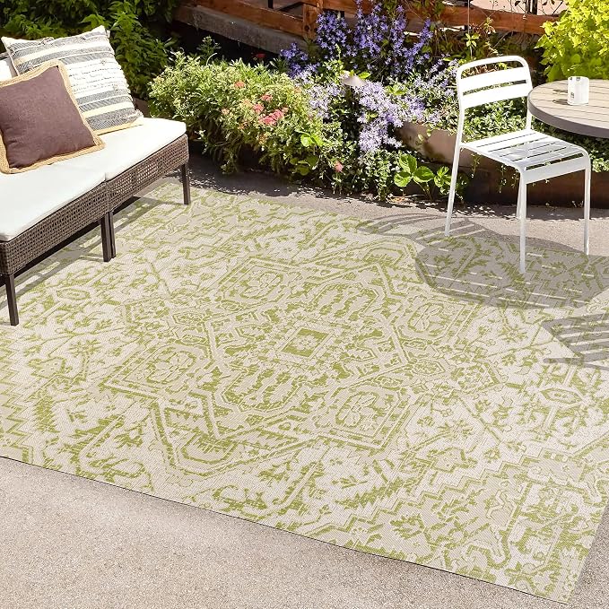 JONATHAN Y Boho Medallion Indoor Outdoor Area Rug 5X8 Cream/Green, Estrella - Image 4