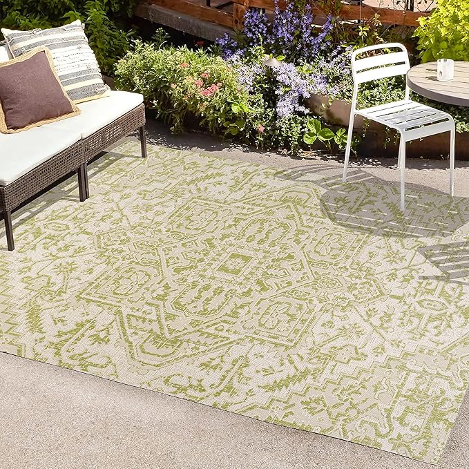 JONATHAN Y Boho Medallion Indoor Outdoor Area Rug 8X10 Cream/Green, Estrella - Image 4