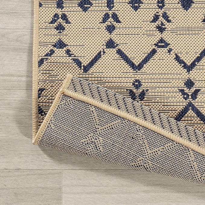 JONATHAN Y Moroccan Geometric Indoor Outdoor Square Area Rug 6X6 Beige/Navy - Image 4