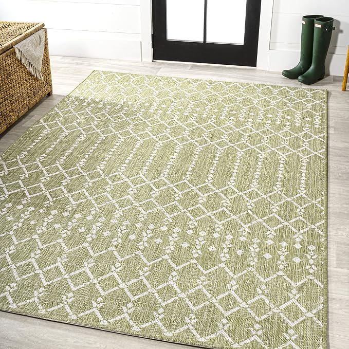 JONATHAN Y Moroccan Geometric Indoor Outdoor Area Rug 8X10 Light Green/Cream - Image 4