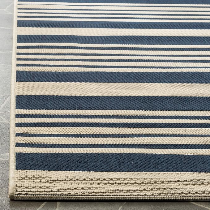 SAFAVIEH Courtyard Collection 2'3" x 20' Navy/Beige CY6062 Stripe Indoor/ - Image 3