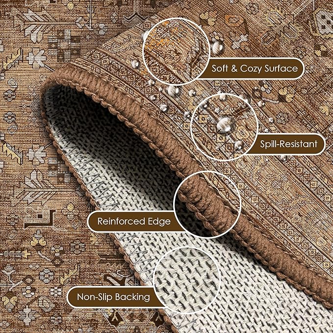 Washable Area Rug 2'6'' x 8' Vintage Traditional Persian Mat - Image 6