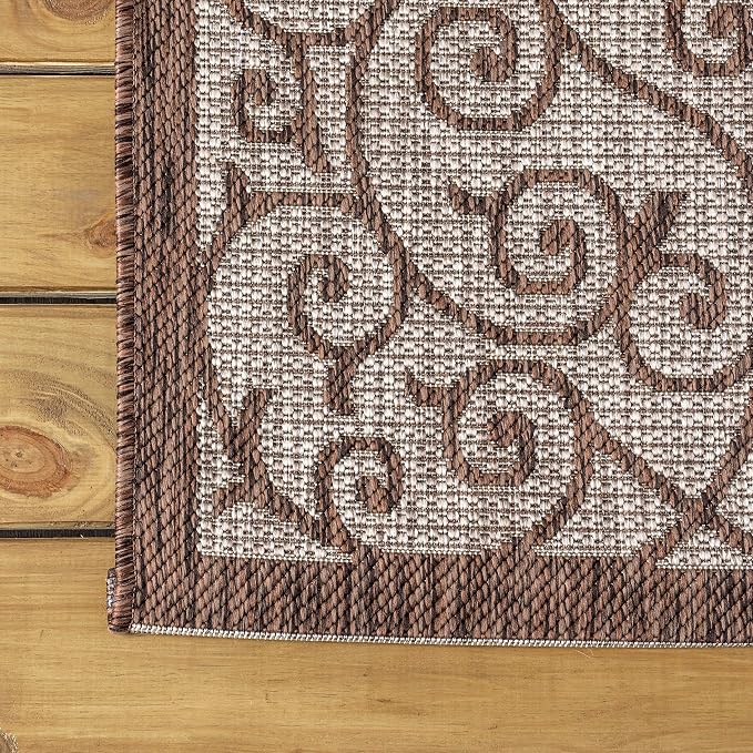 JONATHAN Y Vintage Filigree Indoor Outdoor Round Area Rug 9 Ft Taupe/Espresso - Image 7