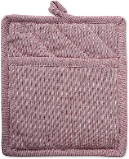 DII 100% Cotton Solid Chambray Kitchen Set, Potholders, Barn Red, 2 Piece - Image 2