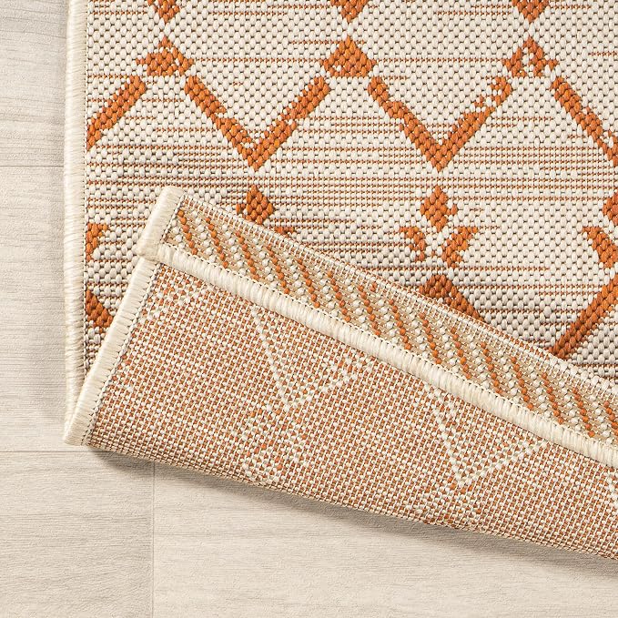 JONATHAN Y Moroccan Geometric Indoor Outdoor Runner Rug 2X10 Cream/Orange - Image 3